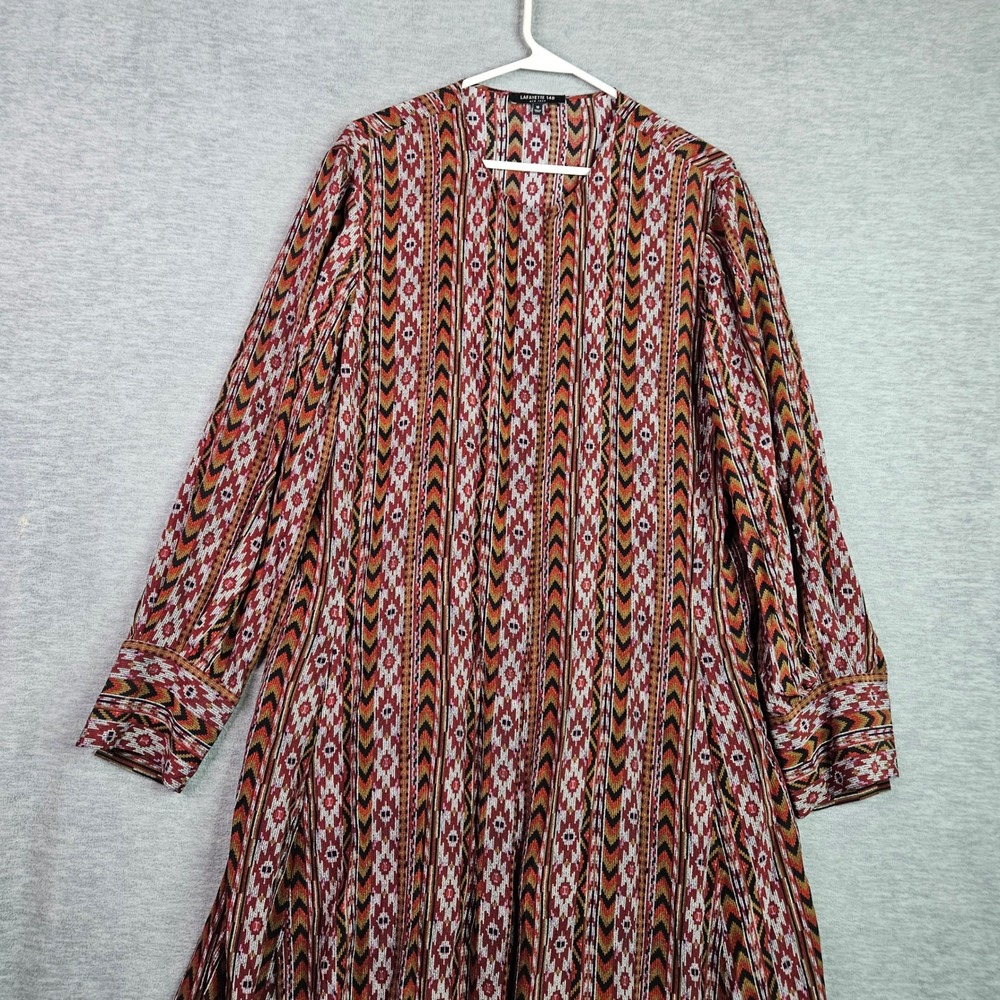 Lafayette 148 New York Silk Ikat Stripe Midi Dress Red Orange Geometric Size 16 - Picture 3 of 12
